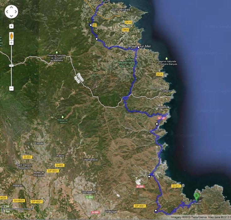 Approximate recreation of our route using Google Maps